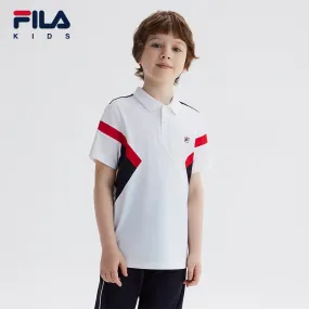 (130-165cm) FILA KIDS ART IN SPORTS PERFORMANCE TENNIS Boy's Short Sleeve Polo in White