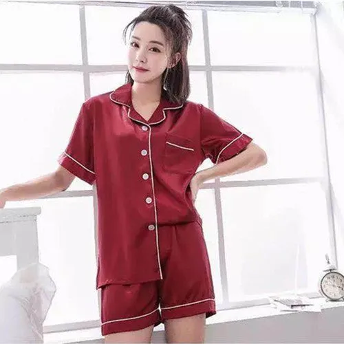 2021 Silk Short Pajamas Sleeve Soft Sleepwear Set Pyjamas Women Sexy Summer Two Piece Set Nightgown