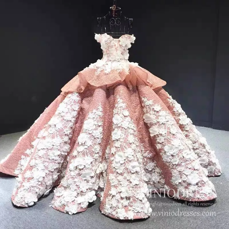 3D Floral Dark Red Quinceañera Dresses Off the Shoulder Ball Gown viniodress all