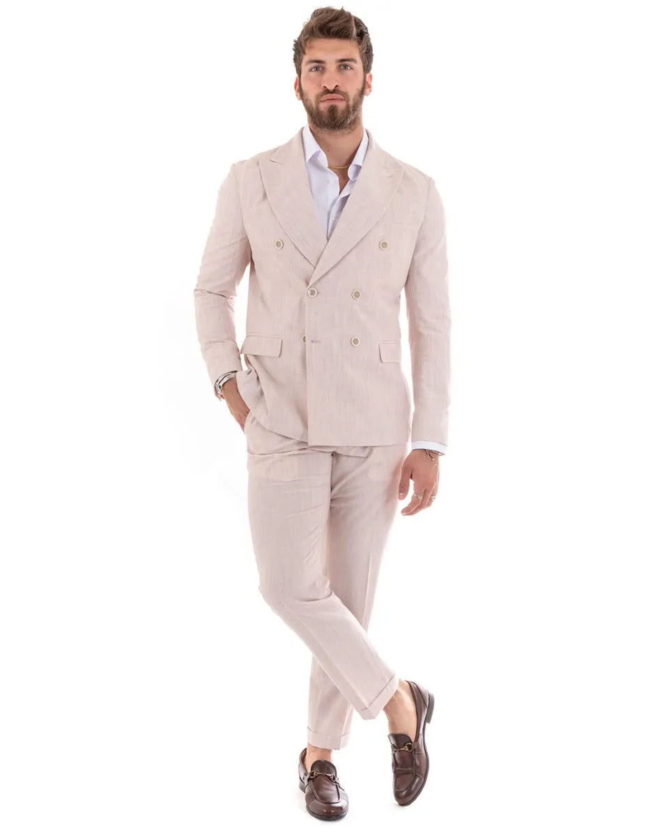 Abito Uomo Doppiopetto Vestito Viscosa Completo Giacca Pantaloni Rosa Melangiato Elegante Cerimonia GIOSAL-OU2302A