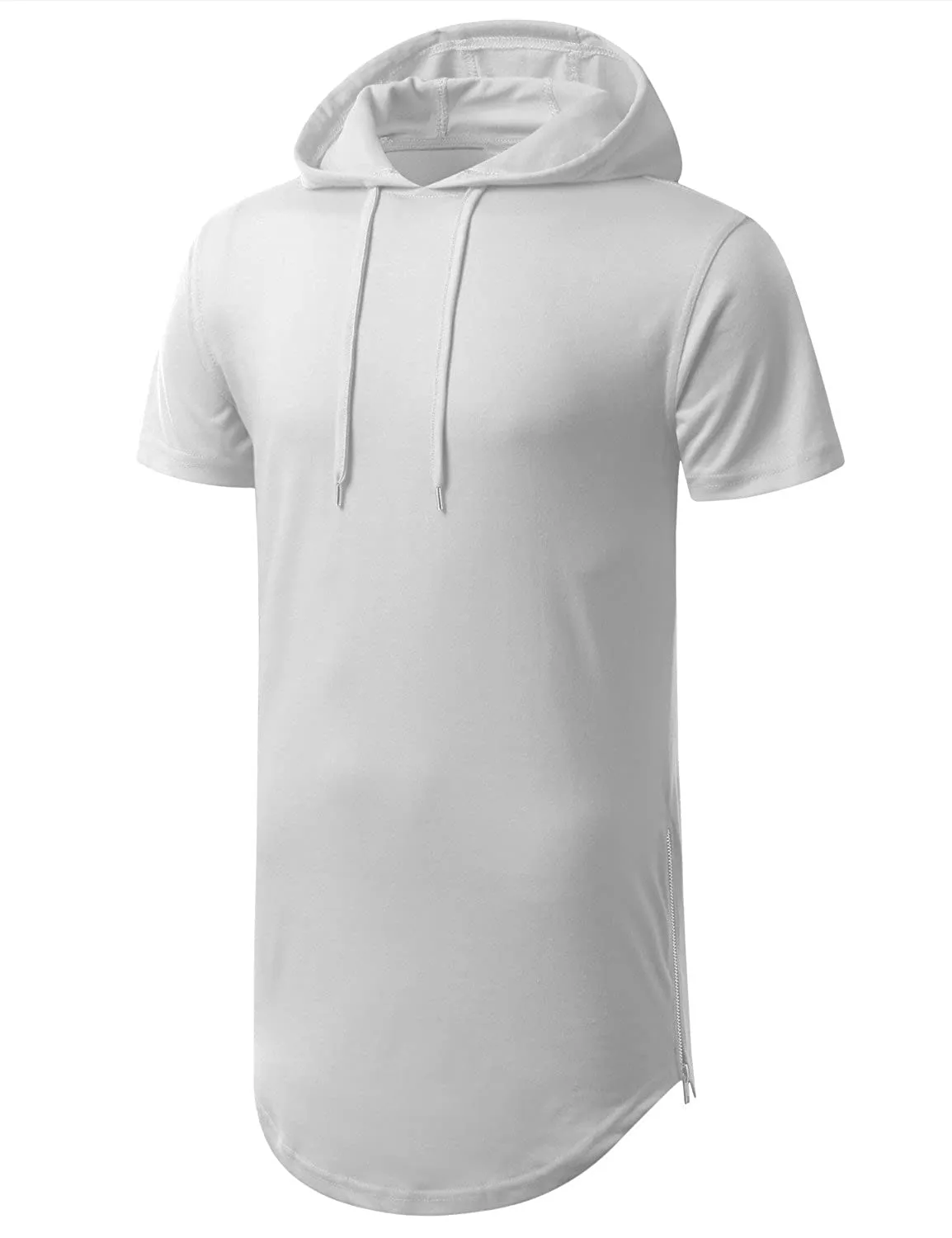 Aiyino Men's Hipster Hip Hop Short/Long Sleeve Longline Pullover Hoodies Side Zipper T Shirt