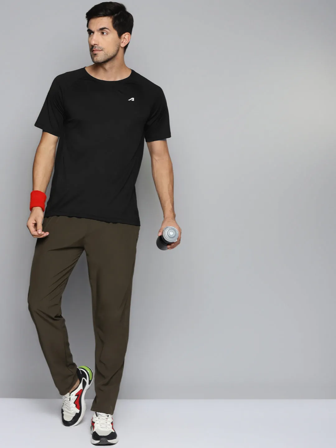 ALCIS Men Black Slim Fit Running T-shirt