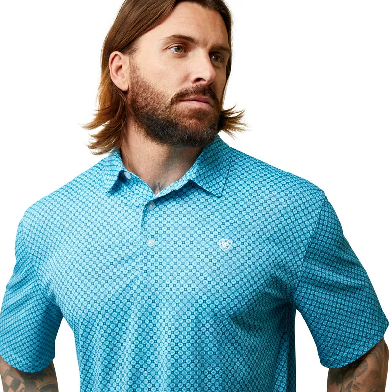 'Ariat' Men's All Over Print Polo - Peacock Blue