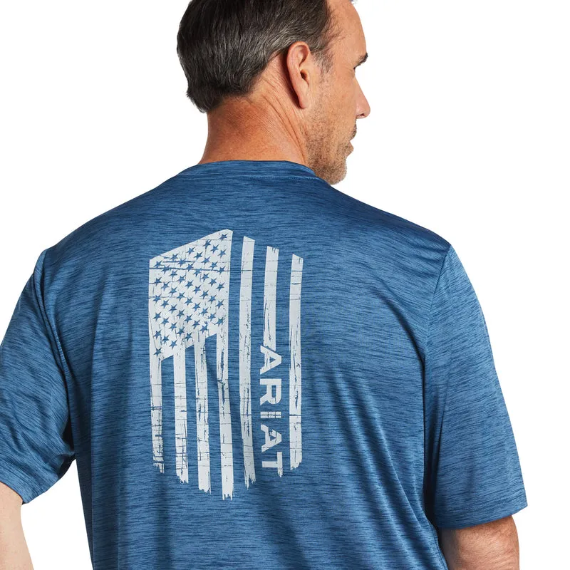 'Ariat' Men's Charger Vertical Flag Tee - Skyfall