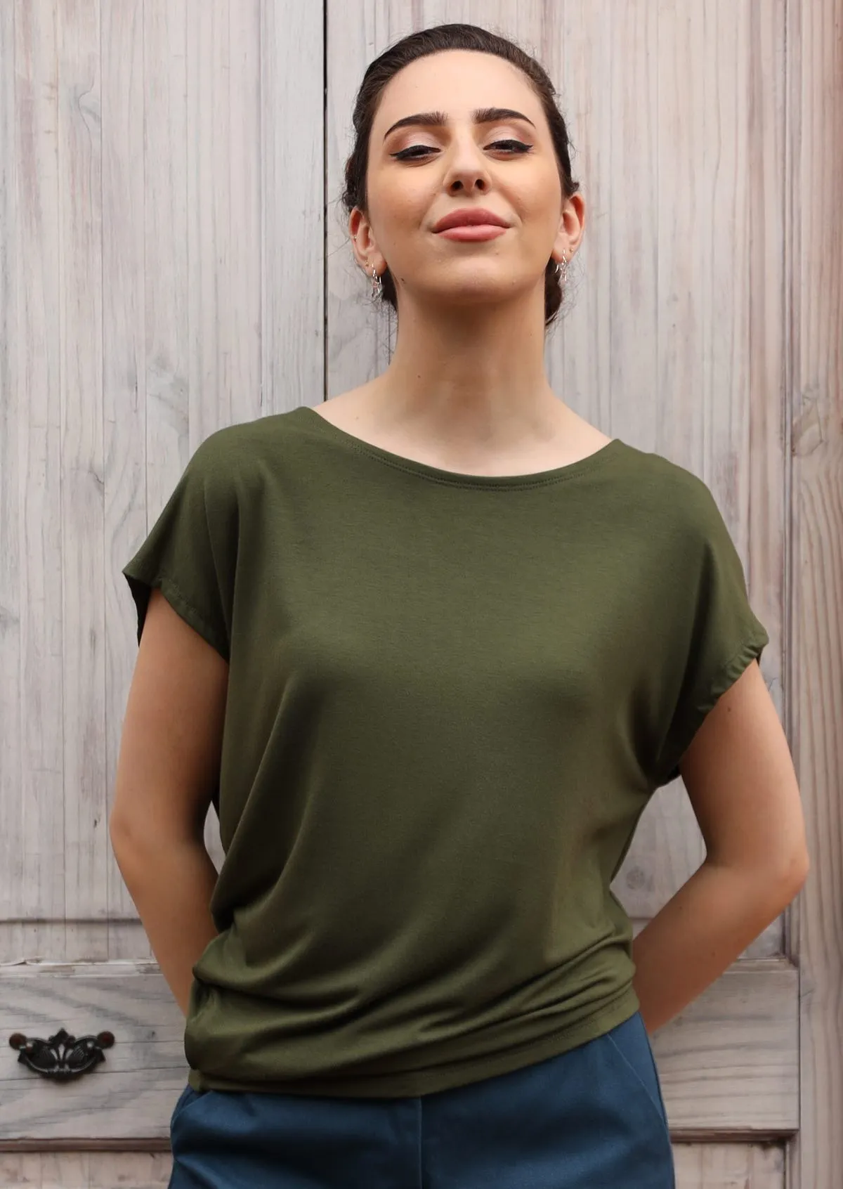 Asymmetrical Rayon Top Olive