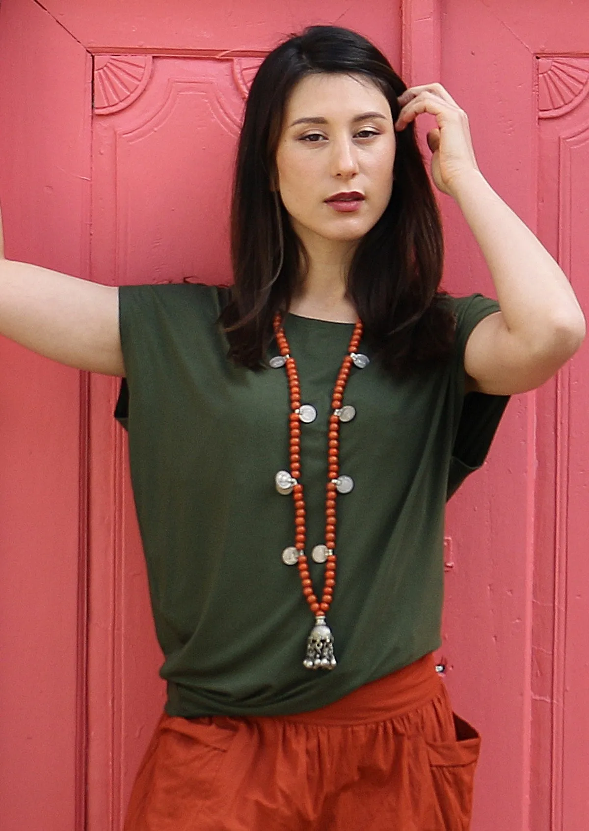 Asymmetrical Rayon Top Olive