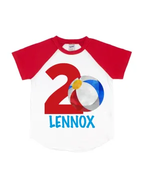 Beach Ball Birthday Raglan Shirt - White & Red