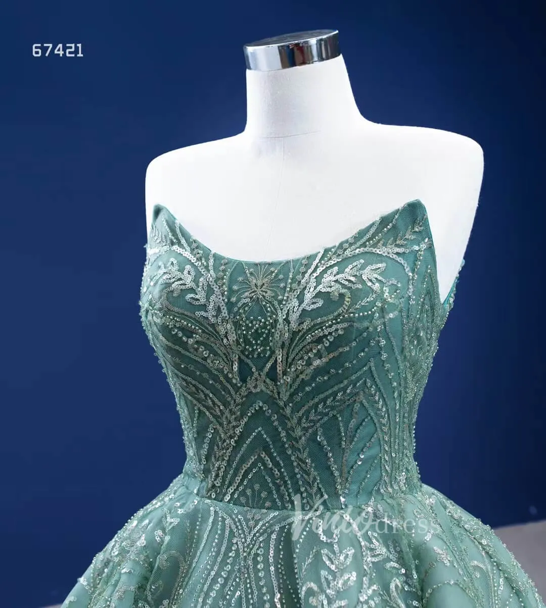 Beaded Greyish-Green Ball Gown Formal Dresses Strapless 67421