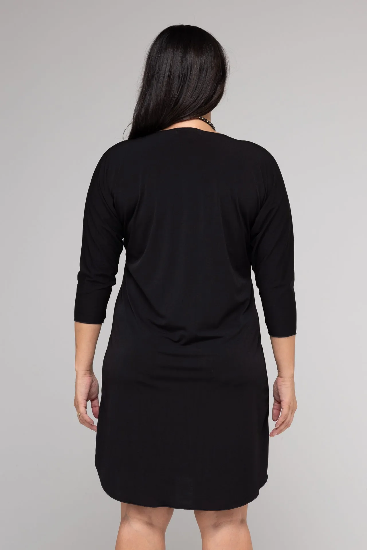 Black 3/4 Sleeve Jersey Shift Dress