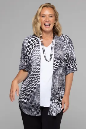 Black and White Net Knit Short Sleeve Kimono