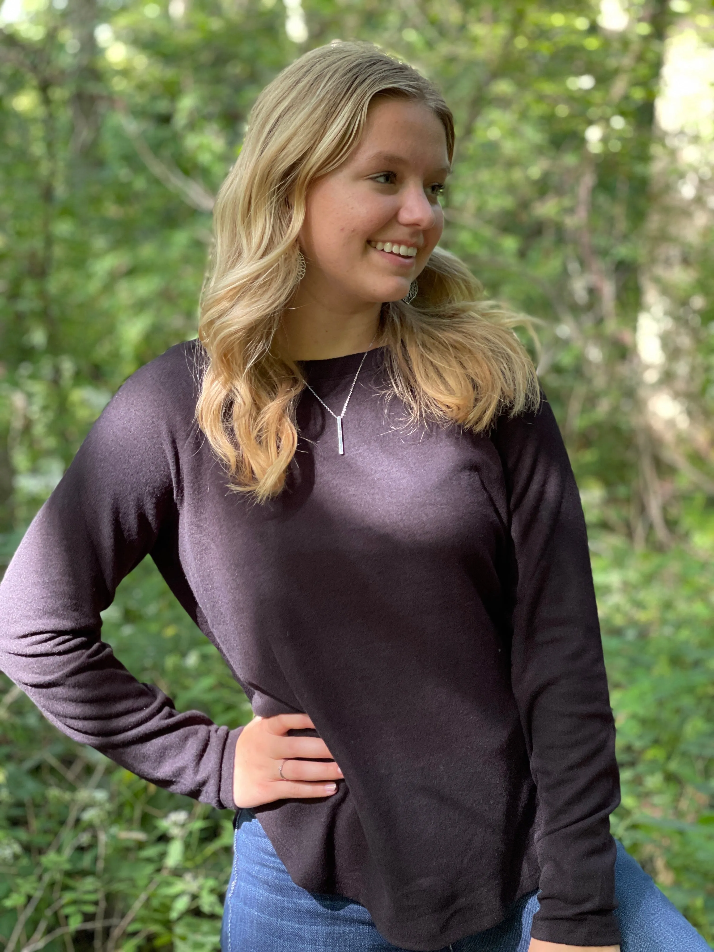 BLACK COTTON BLEND LONG SLEEVE TEE