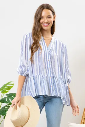 Blu Pepper Blue Striped Top