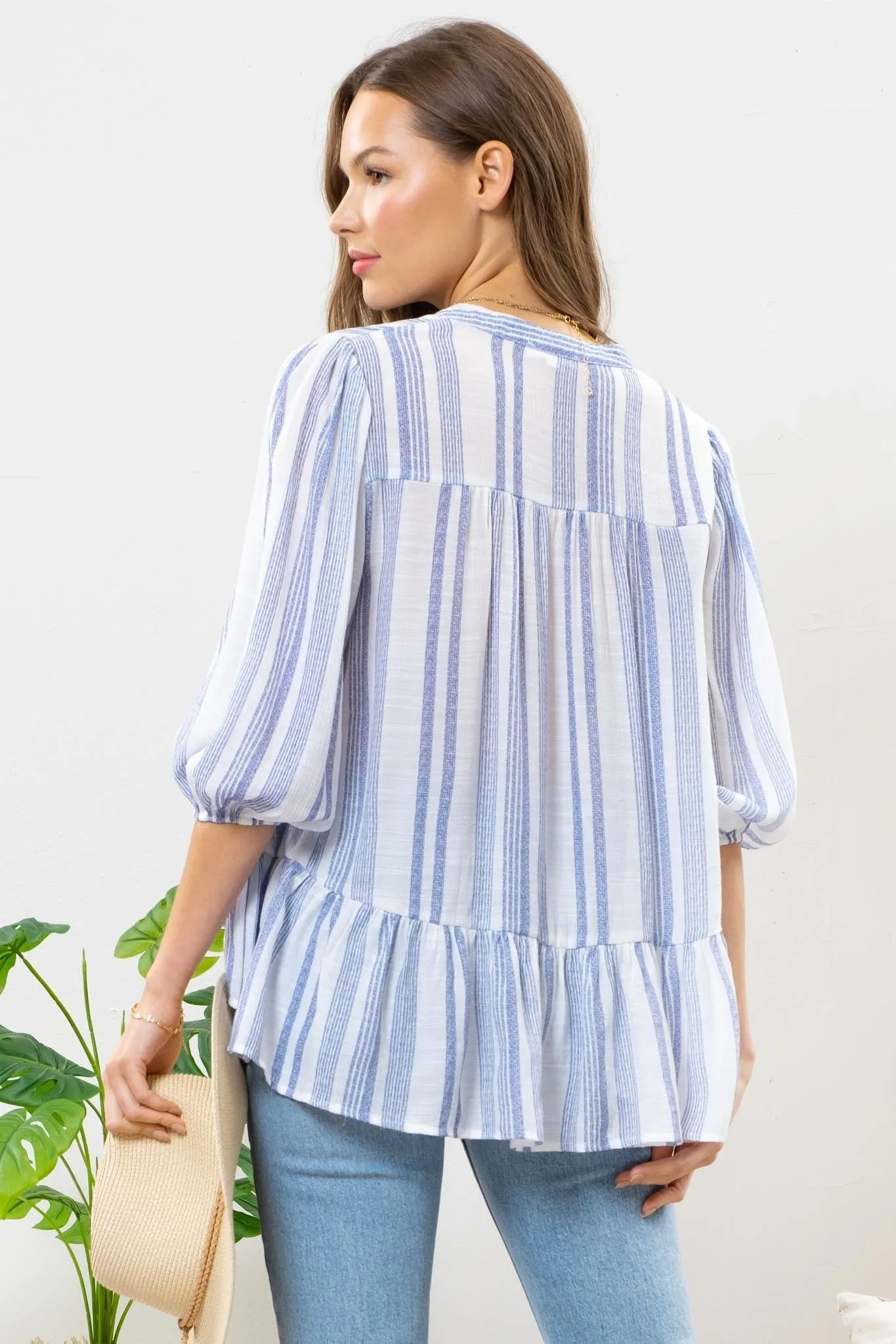 Blu Pepper Blue Striped Top