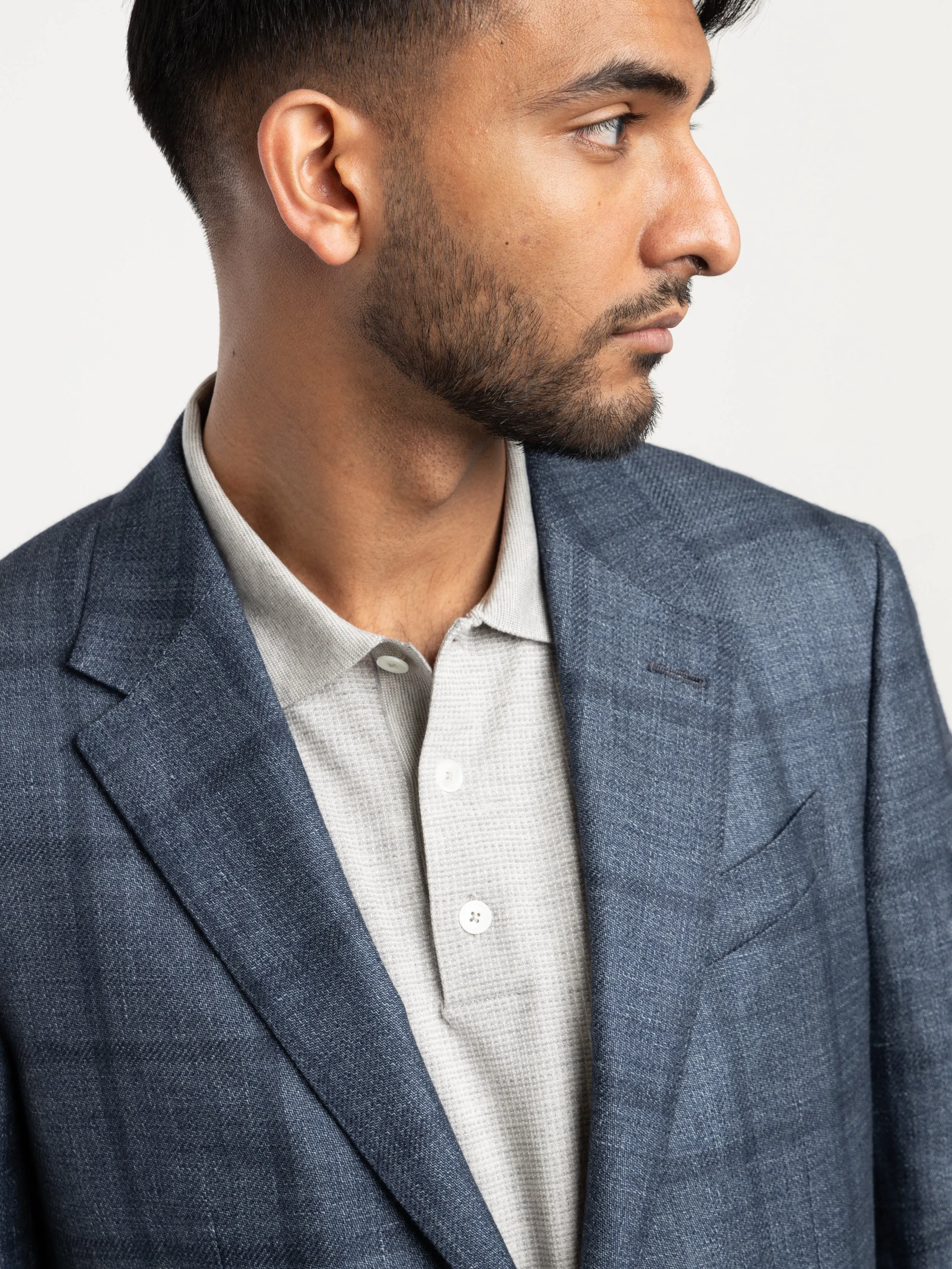 Blue Check Cashmere-Linen Blend Sport Jacket