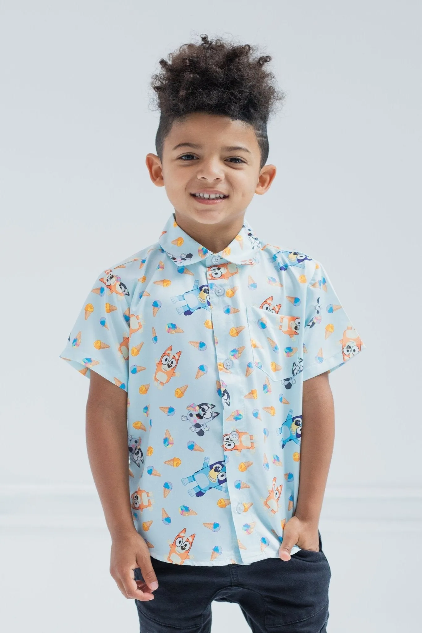 Bluey Hawaiian Button Down Dress Shirt