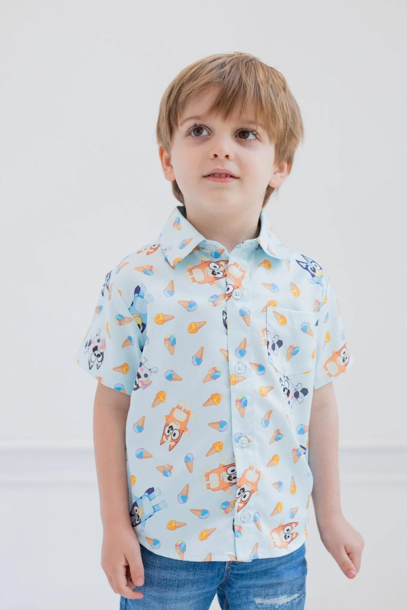 Bluey Hawaiian Button Down Dress Shirt