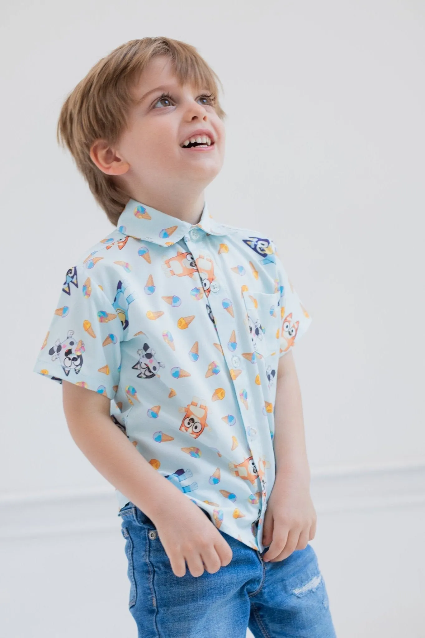 Bluey Hawaiian Button Down Dress Shirt