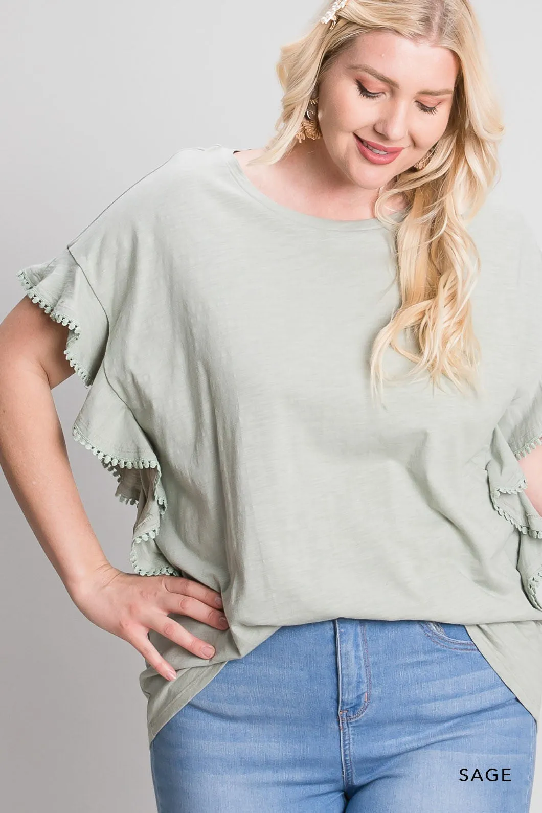 Cotton Bleu Washed Cotton Ruffle Top