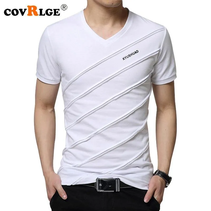 Covrlge 2018 Summer Men Short Sleeve T-shirt Men's V-neck Plus Size 3XL 4XL 5XL Tee Shirt Fitness Slim Fit Camiseta Tops MTS410