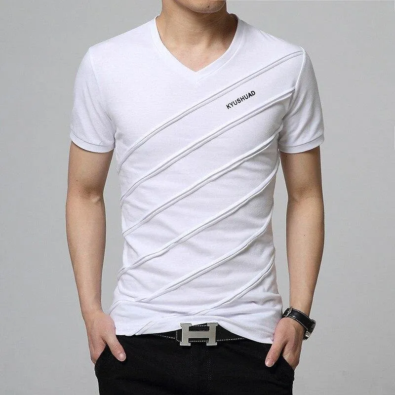 Covrlge 2018 Summer Men Short Sleeve T-shirt Men's V-neck Plus Size 3XL 4XL 5XL Tee Shirt Fitness Slim Fit Camiseta Tops MTS410