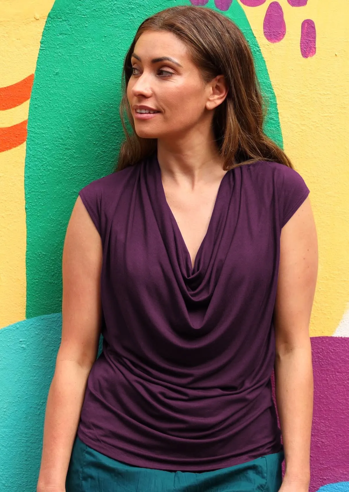 Cowl Neck Top Dark Purple