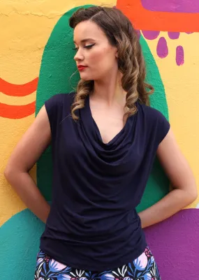 Cowl Neck Top Navy Blue