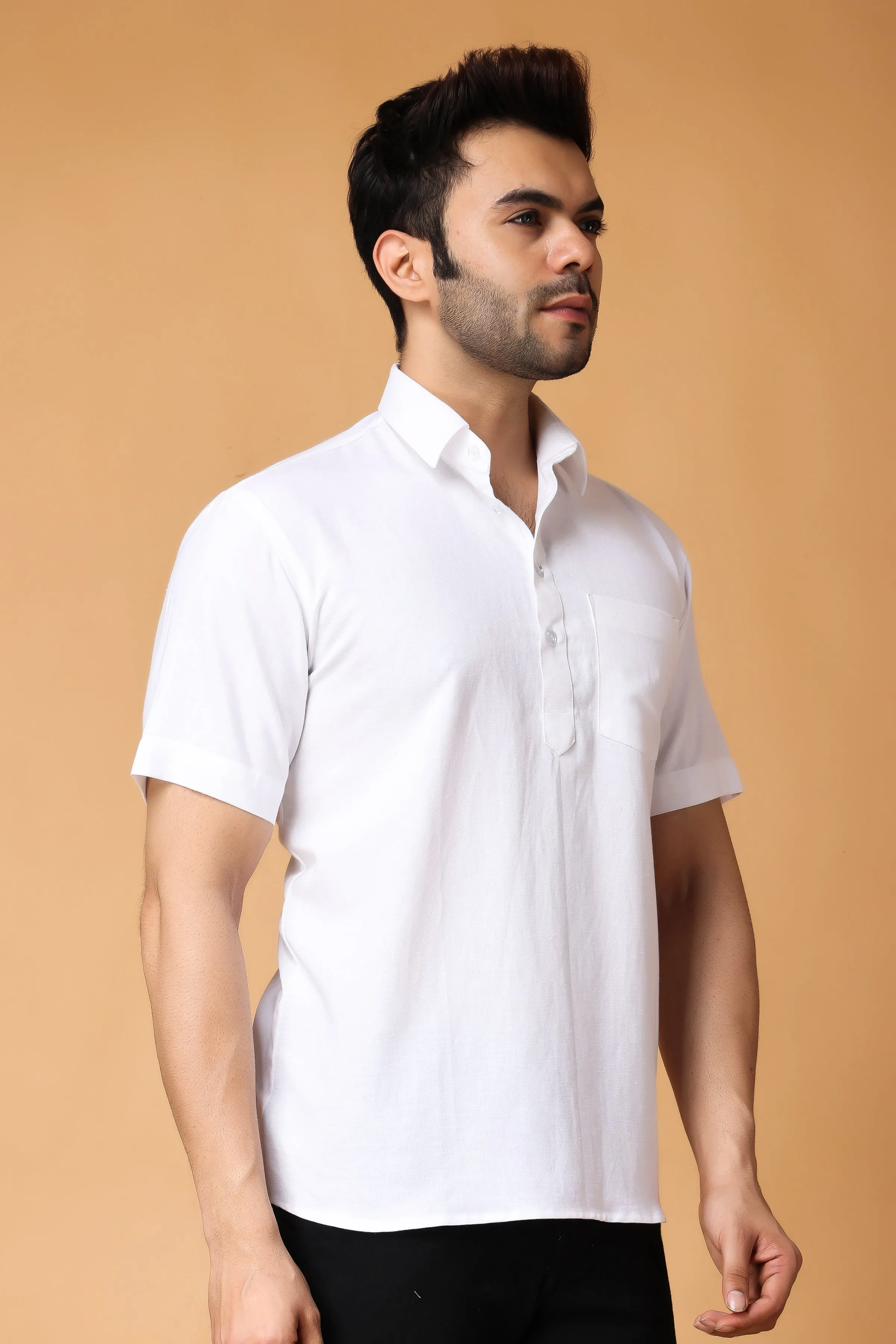 Crisp White Linen Short Kurta