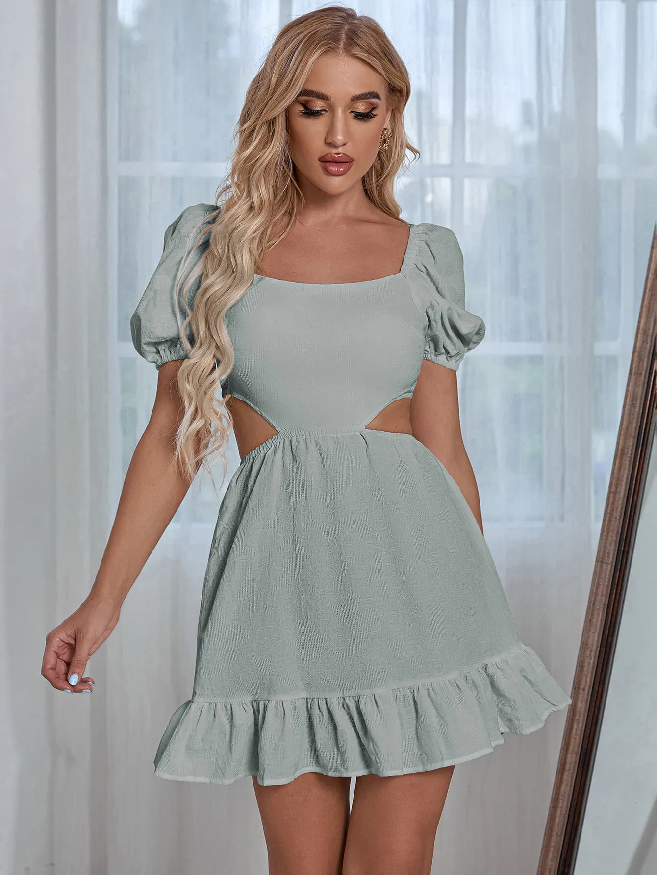 Cutout Ruffle Hem Mini Dress