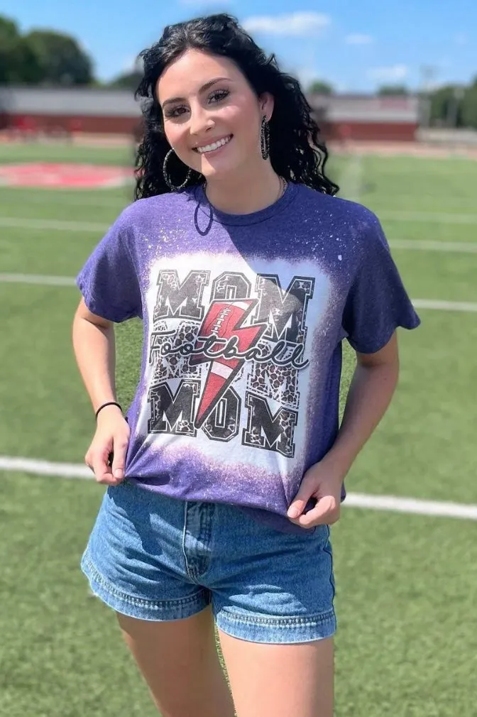 Football Mom Lightning Bleached Tee