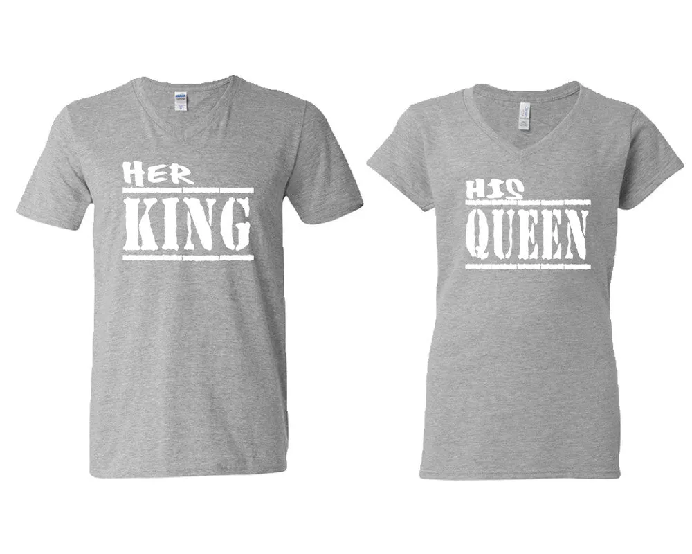 Her King His Queen Couple Matching V-Neck T-Shirts