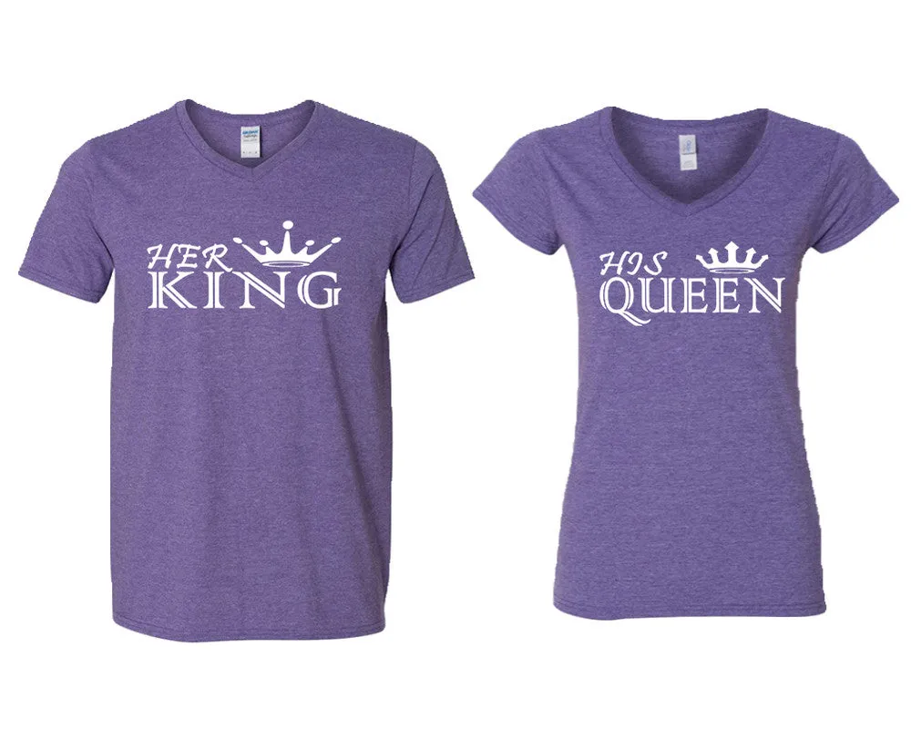 Her King His Queen Couple Matching V-Neck T-Shirts