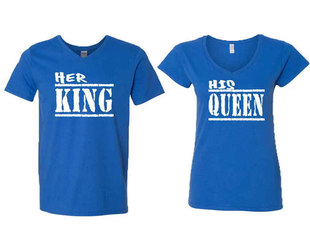 Her King His Queen Couple Matching V-Neck T-Shirts