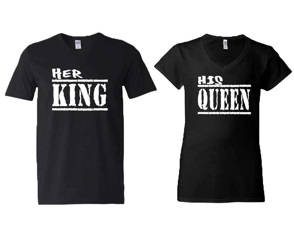 Her King His Queen Couple Matching V-Neck T-Shirts