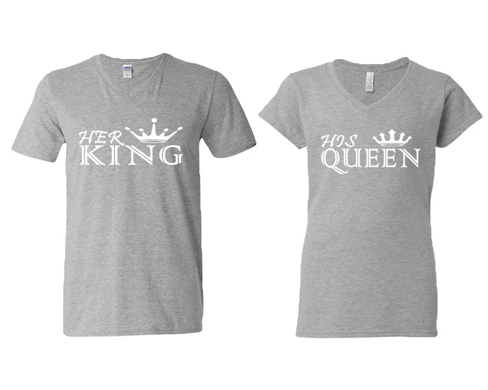 Her King His Queen Couple Matching V-Neck T-Shirts