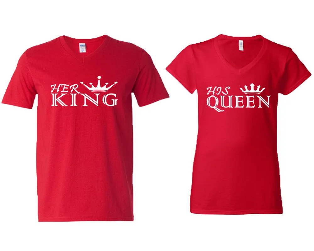 Her King His Queen Couple Matching V-Neck T-Shirts