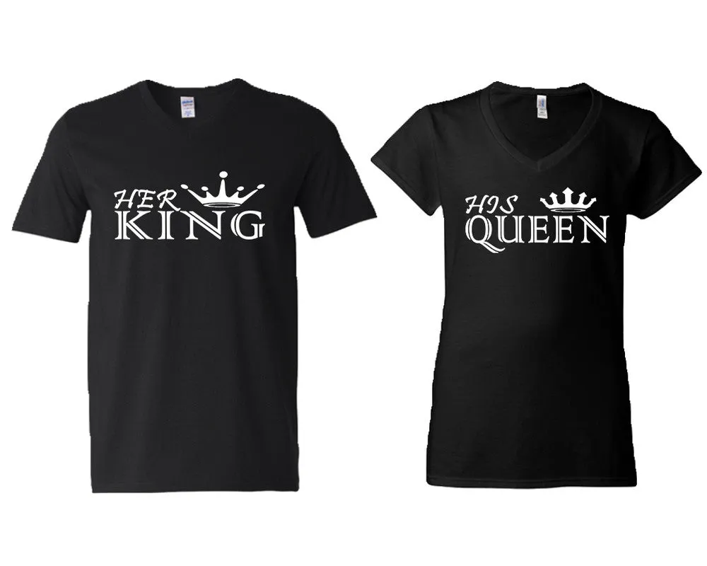 Her King His Queen Couple Matching V-Neck T-Shirts