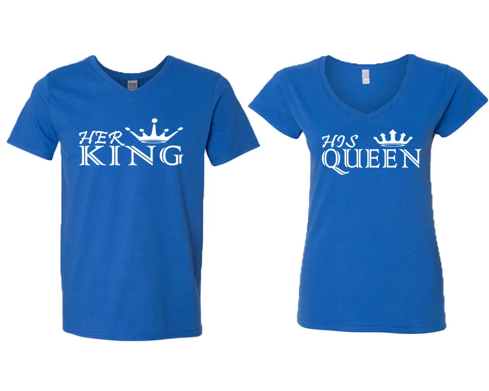 Her King His Queen Couple Matching V-Neck T-Shirts