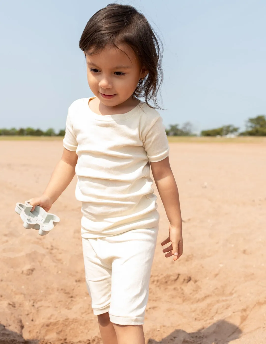 Kid's Short Sleeve Neutral Solid Color Pajamas