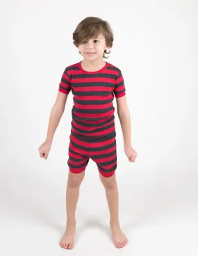 Kids Two Piece Short Red & Grey Stripes Pajamas