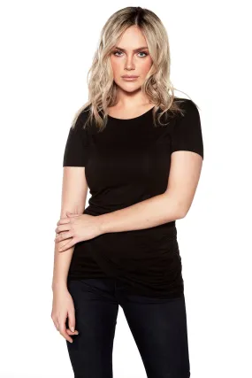 Ladies Short Sleeve Shirred Tulip Tunic - Black