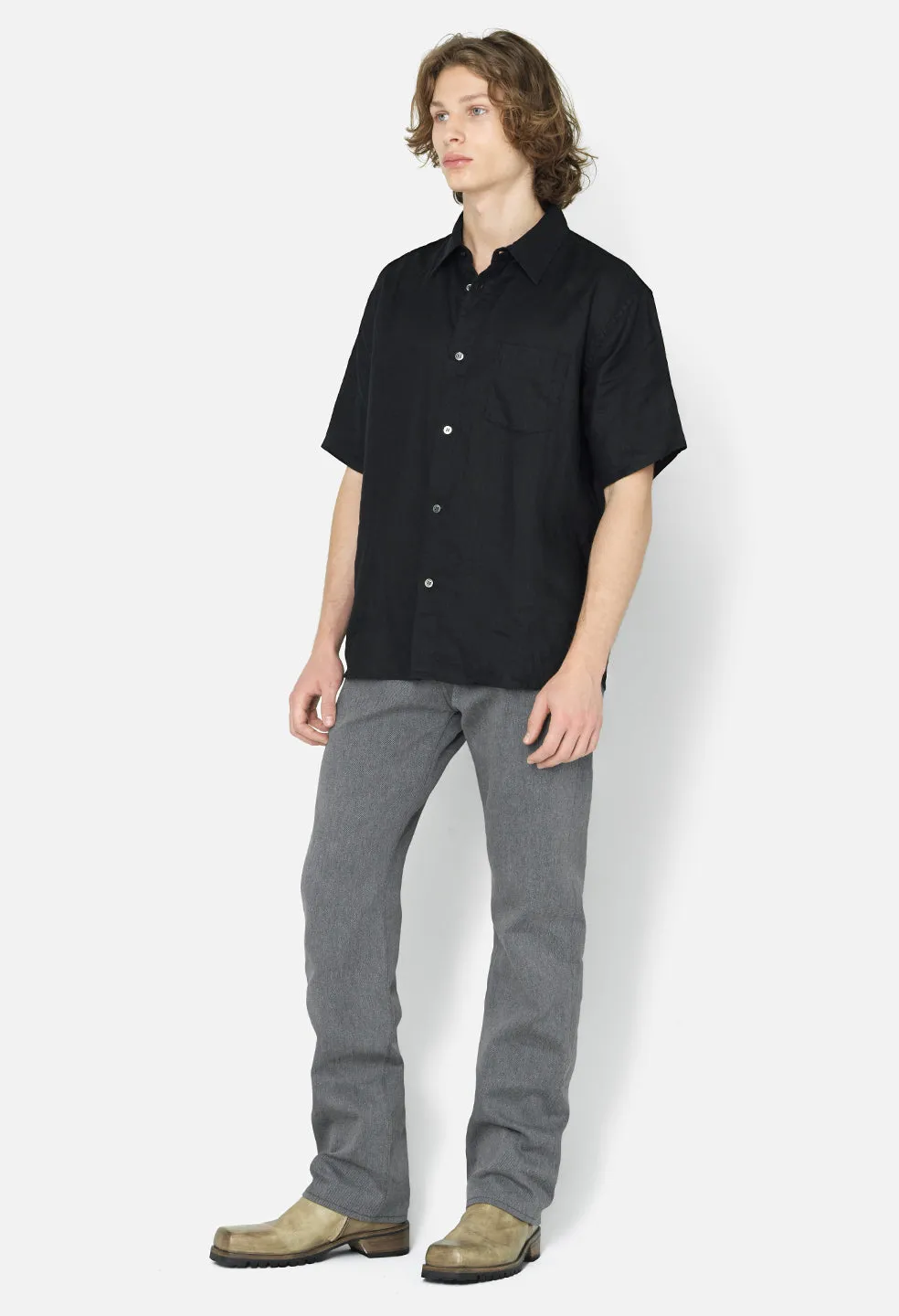 Linen SS Cloak Button Up / Black