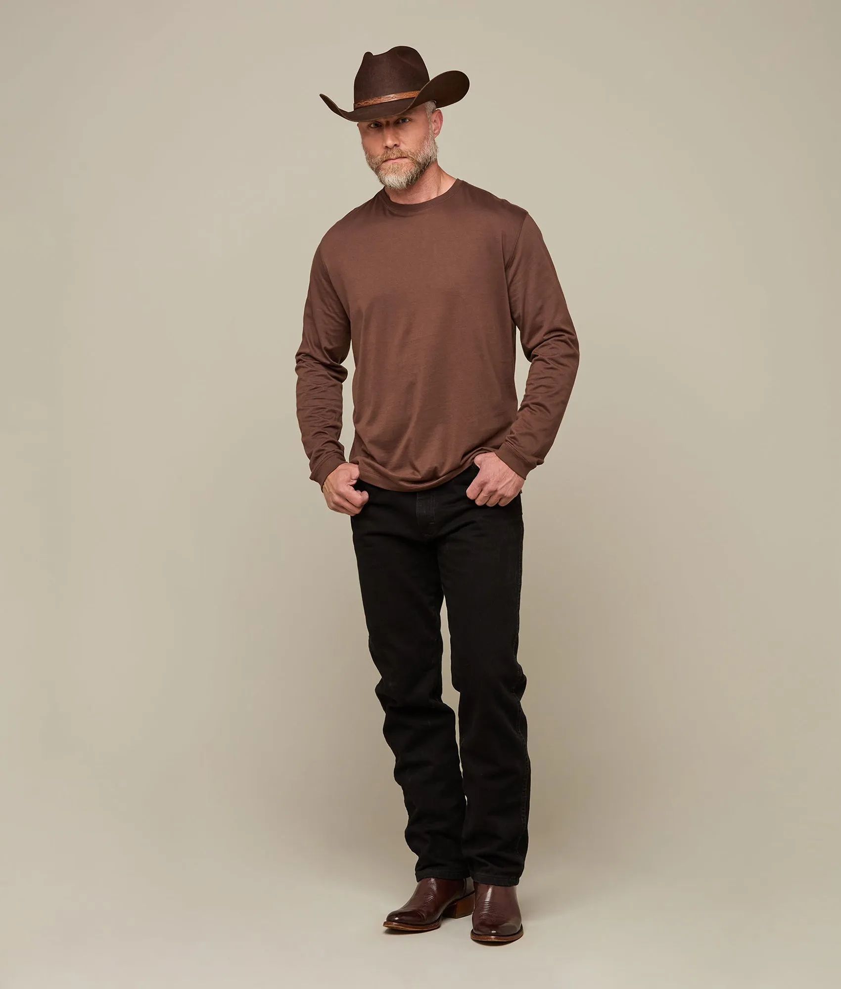 Long Sleeve Pima Cotton Tee :: Dark Brown