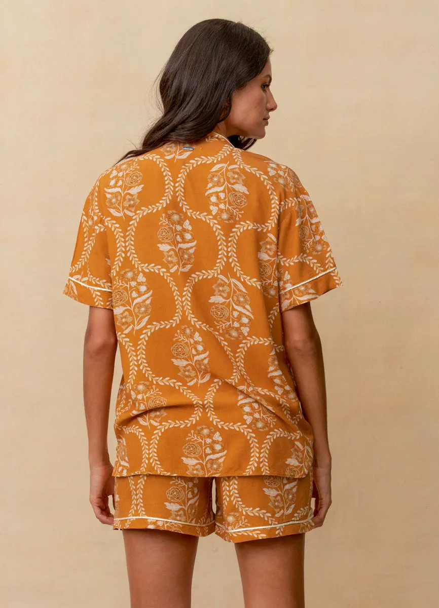 Maaji Caramel Damask Slumber Short Sleeve Short Set