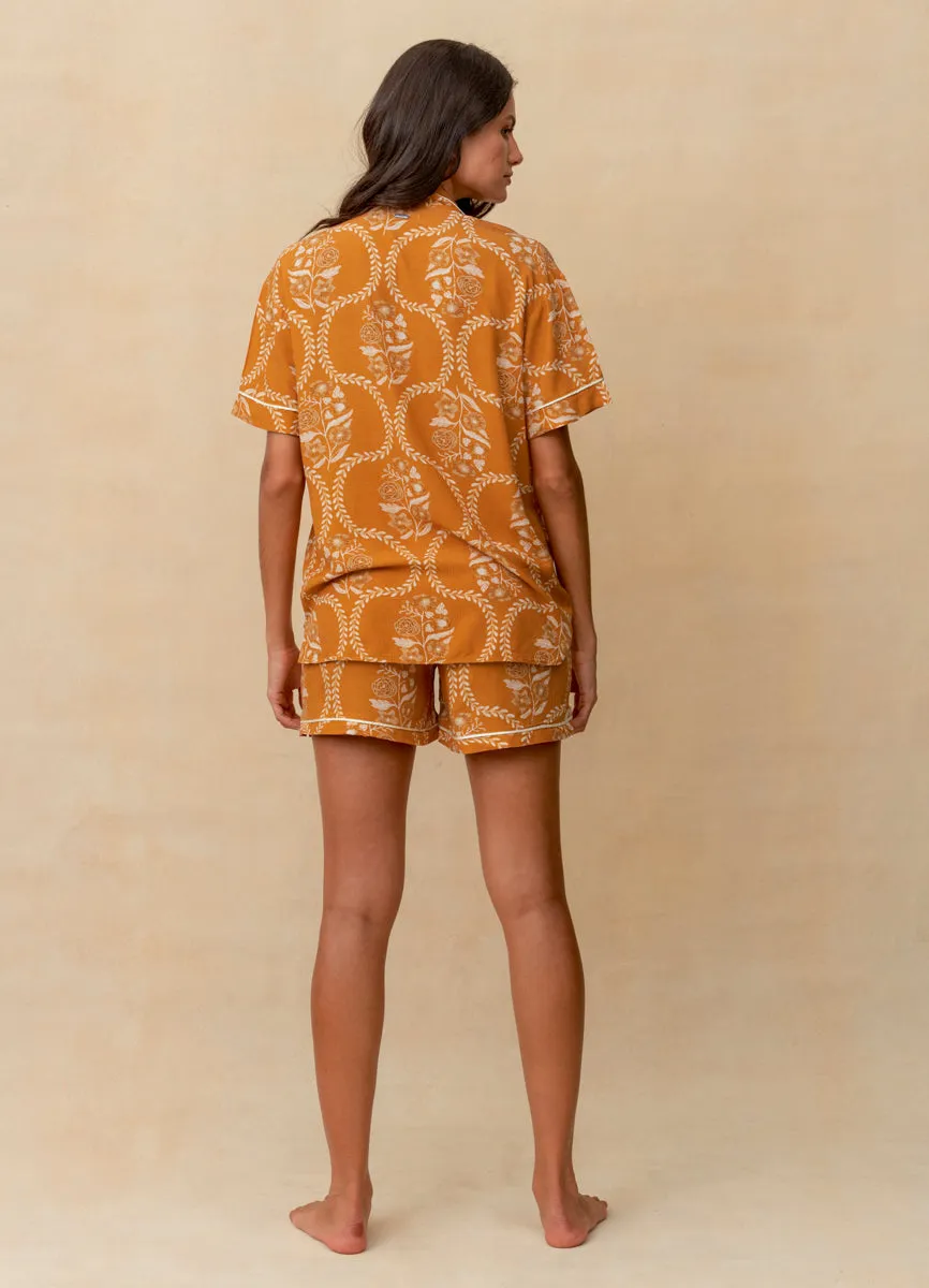 Maaji Caramel Damask Slumber Short Sleeve Short Set