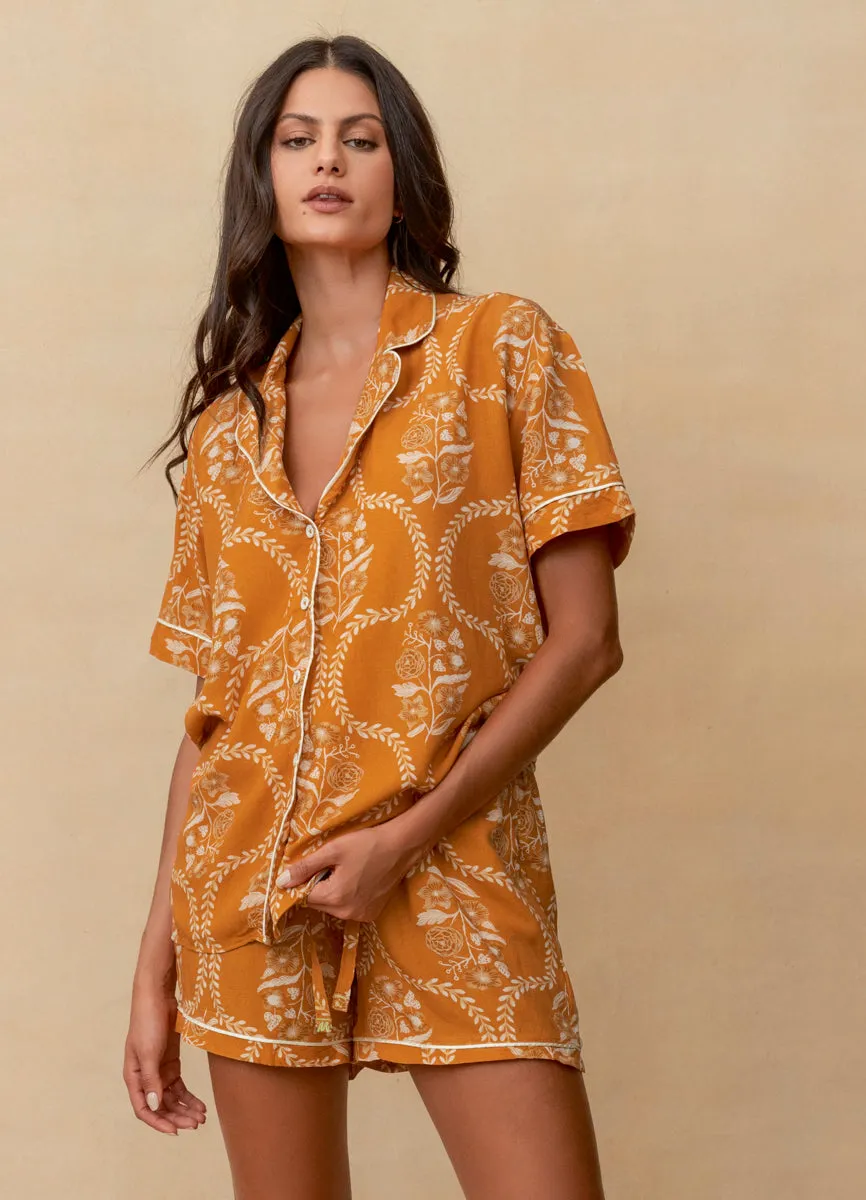 Maaji Caramel Damask Slumber Short Sleeve Short Set