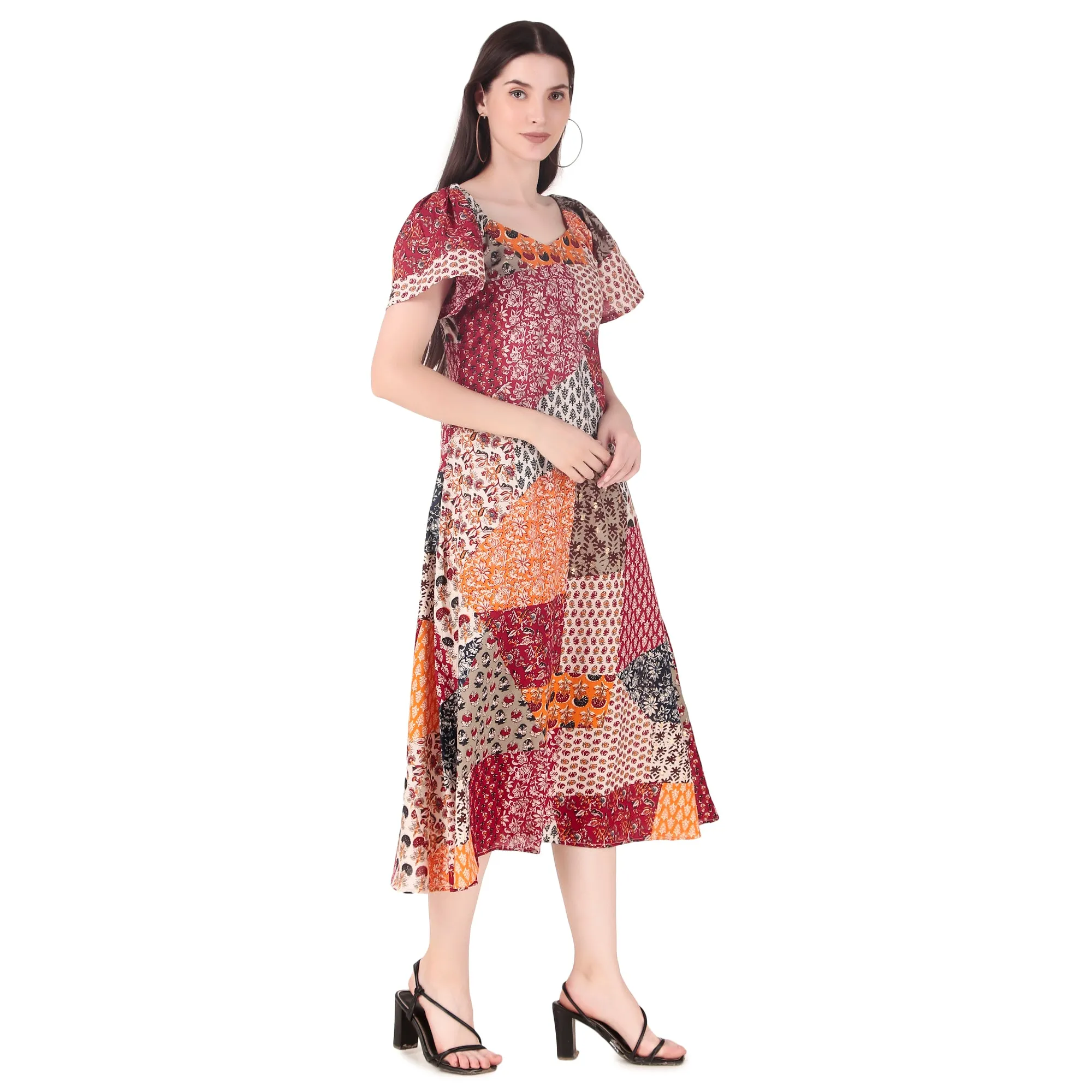 Magnetism printed patch work  Dress for Women