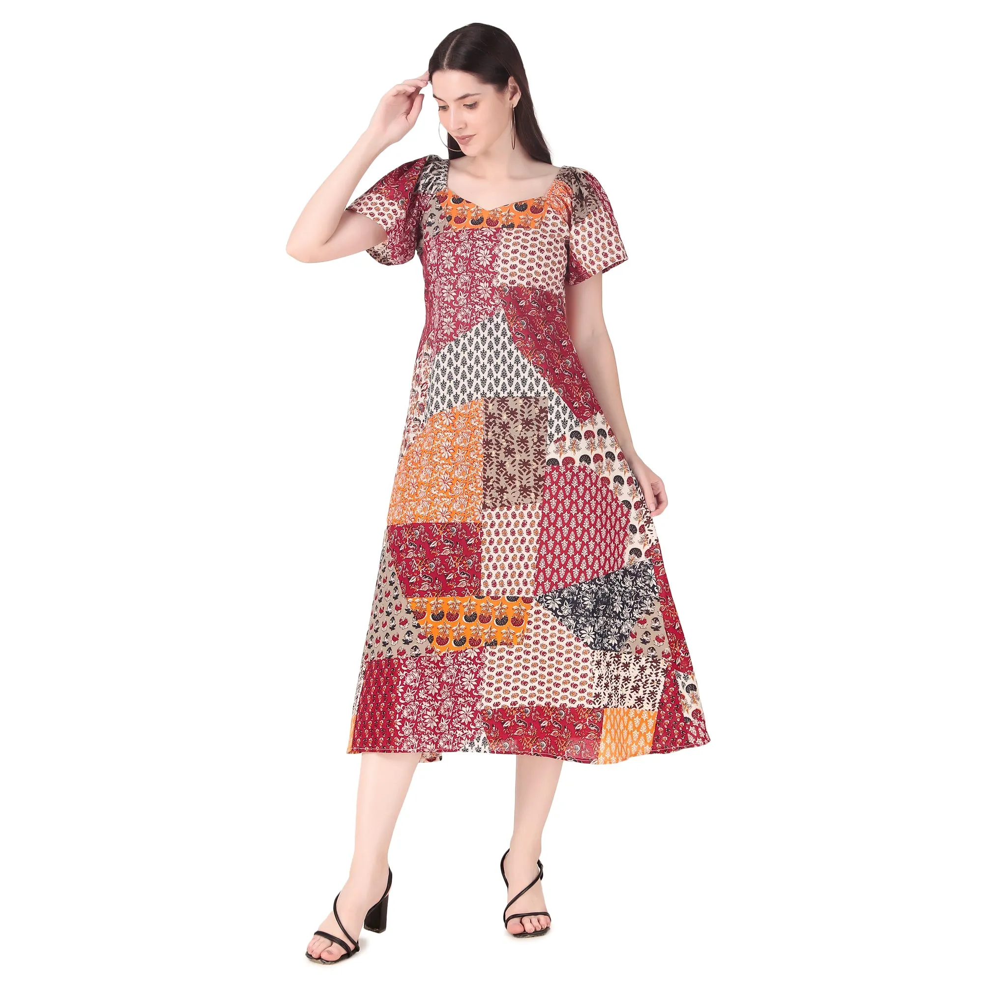 Magnetism printed patch work  Dress for Women