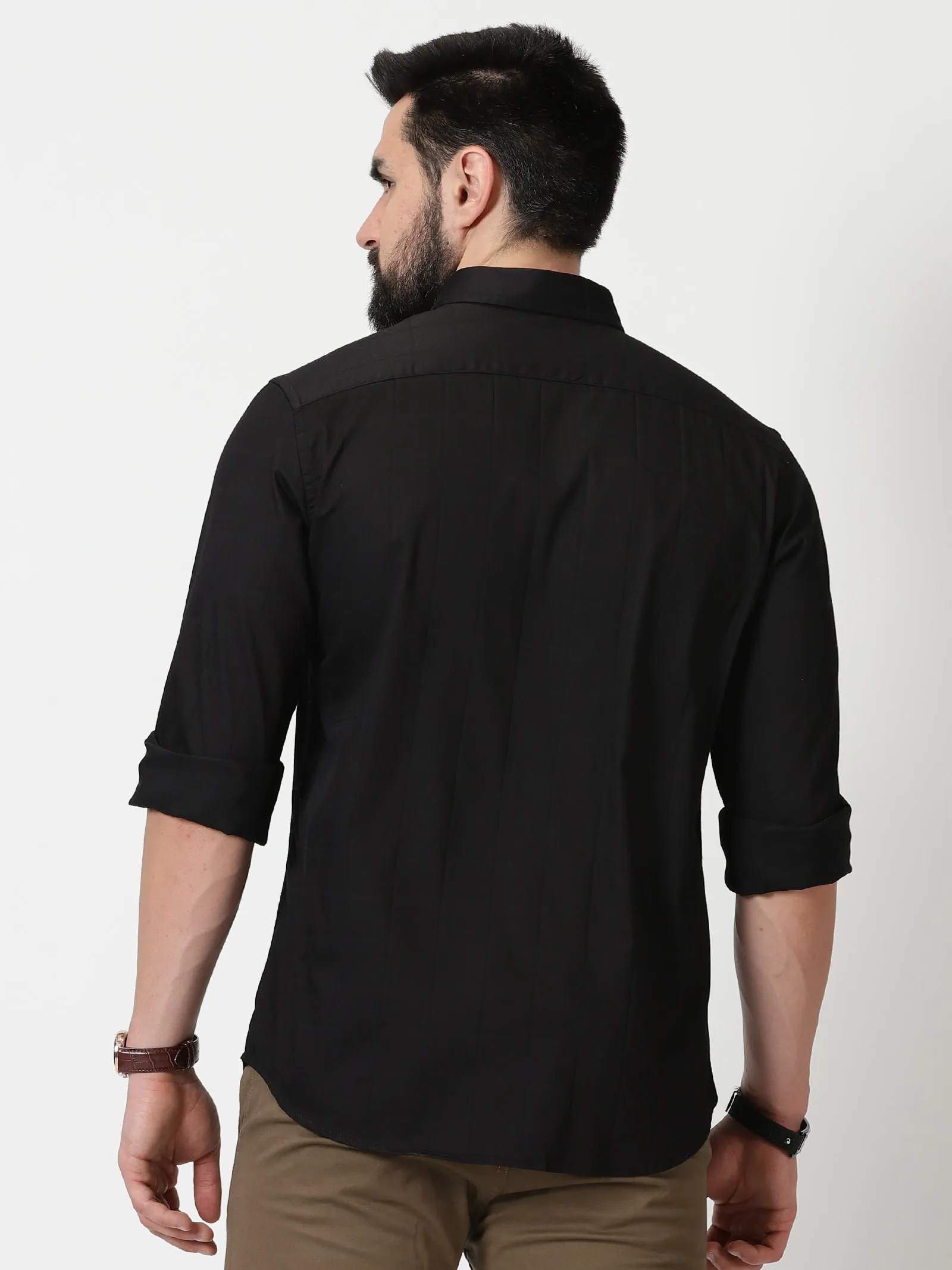 MEN'S BLACK SOLID SLIM FIT SHIRT