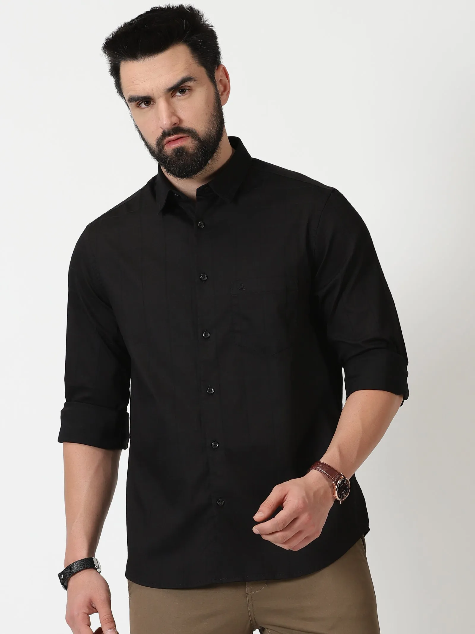 MEN'S BLACK SOLID SLIM FIT SHIRT