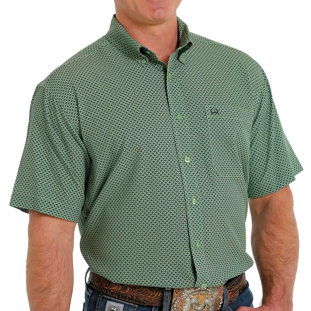 Men's Cinch Arena Flex Print Button Down Short Sleeve-Green